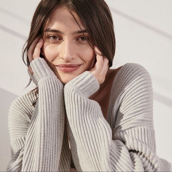 Lunya Cozy Cotton Silk Reversible Pullover - Mellow Grey Heather - Picture 6 of 10